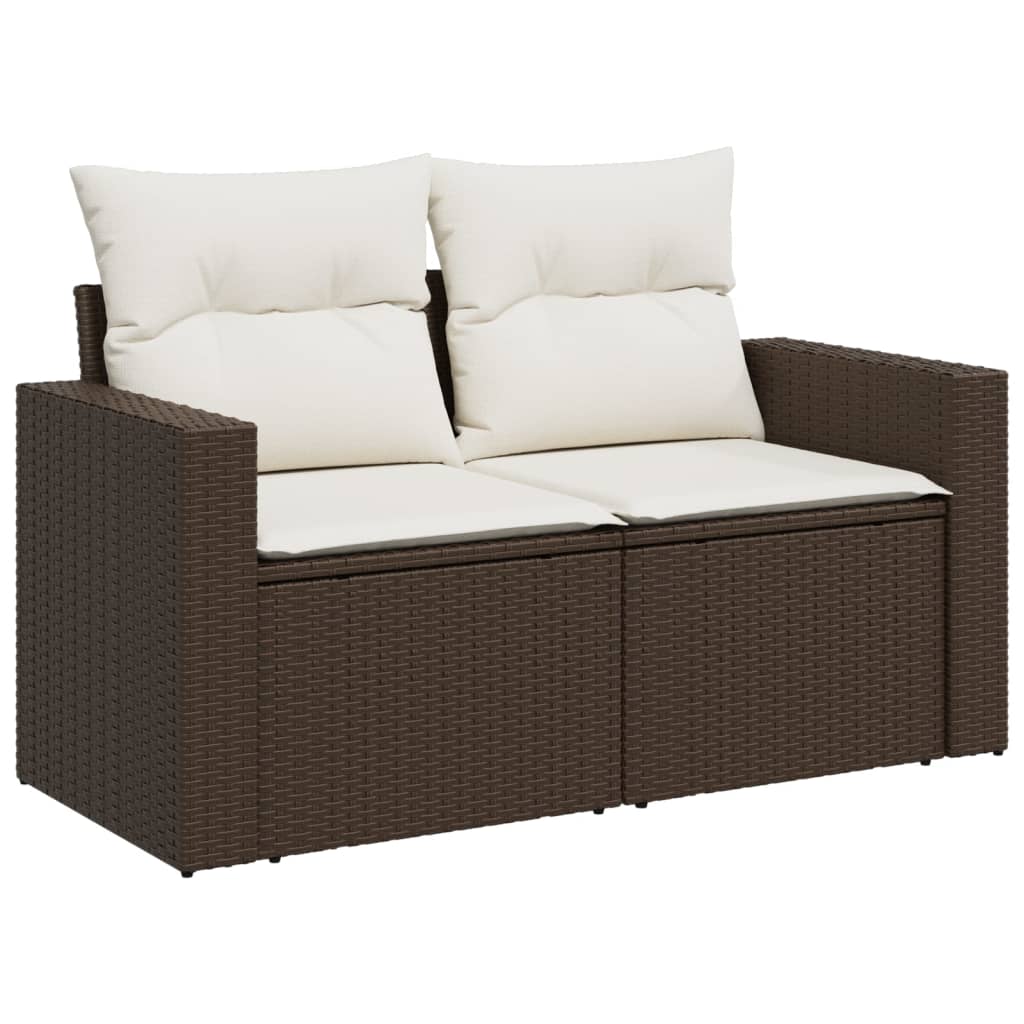 Divano da Giardino a 2 Posti con Cuscini in Polyrattan Marrone | homemem39