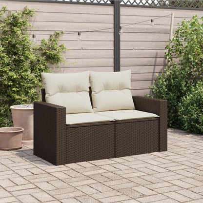Divano da Giardino a 2 Posti con Cuscini in Polyrattan Marrone | homemem39