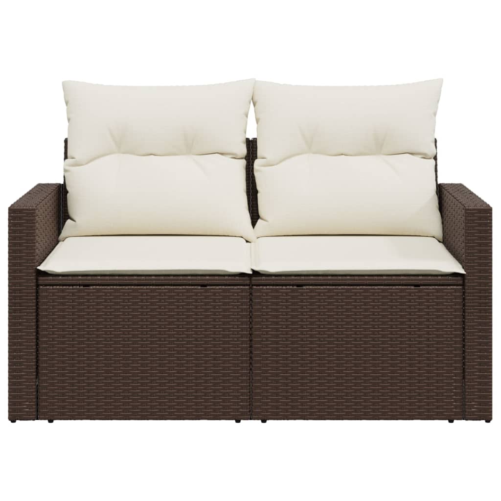 Divano da Giardino a 2 Posti con Cuscini in Polyrattan Marrone | homemem39