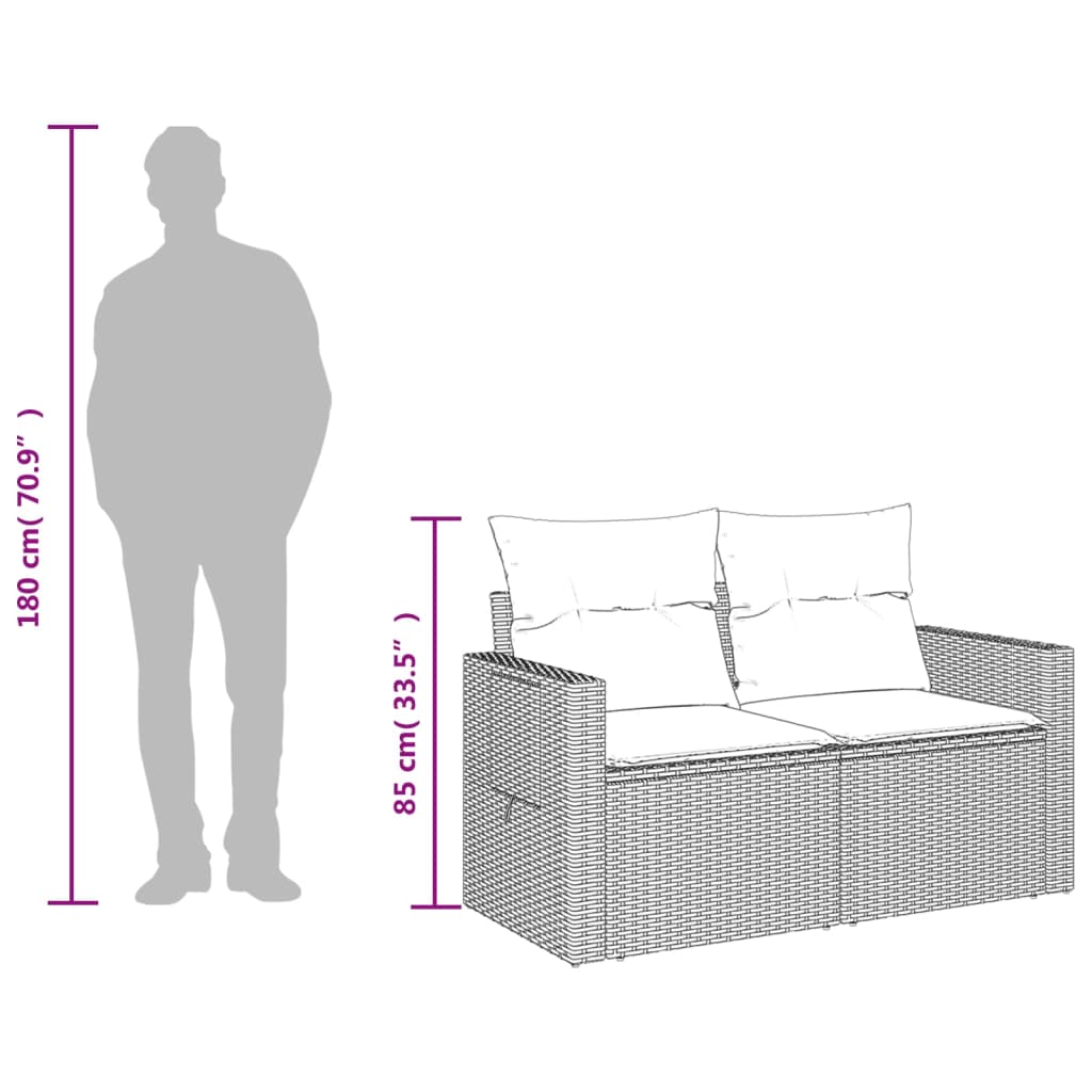 Divano da Giardino a 2 Posti con Cuscini in Polyrattan Marrone | homemem39