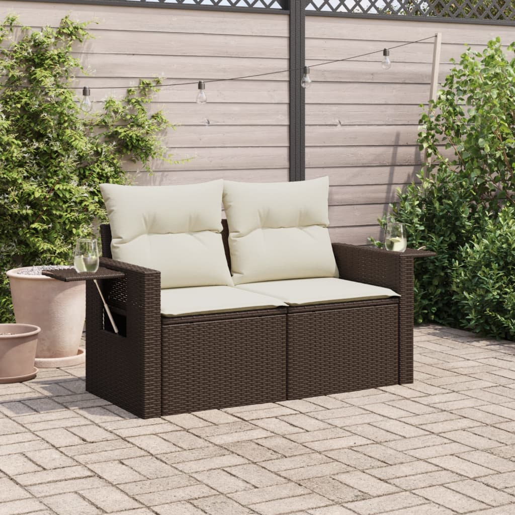 Divano da Giardino a 2 Posti con Cuscini in Polyrattan Marrone | homemem39