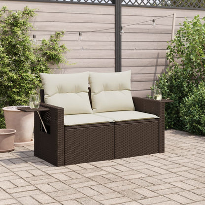 Divano da Giardino a 2 Posti con Cuscini in Polyrattan Marrone | homemem39