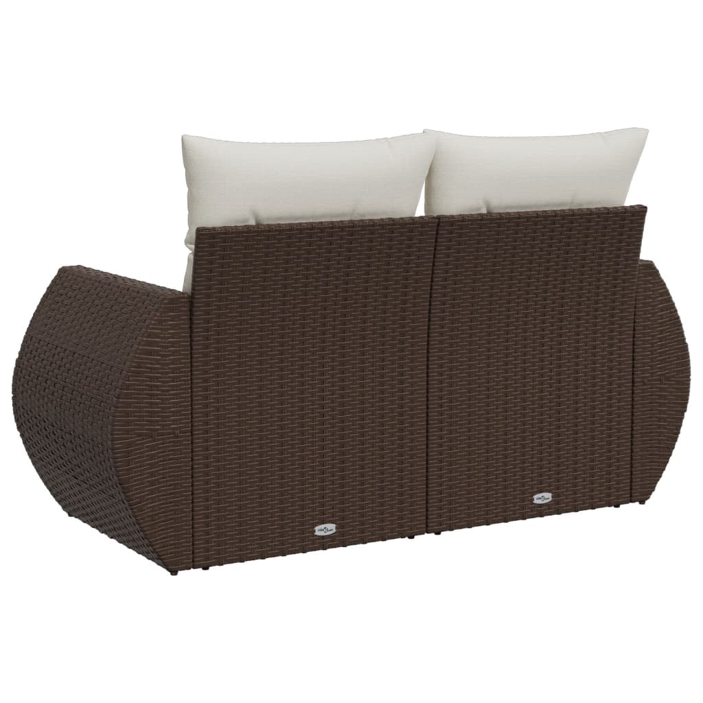 Divano da Giardino a 2 Posti con Cuscini in Polyrattan Marrone | homemem39