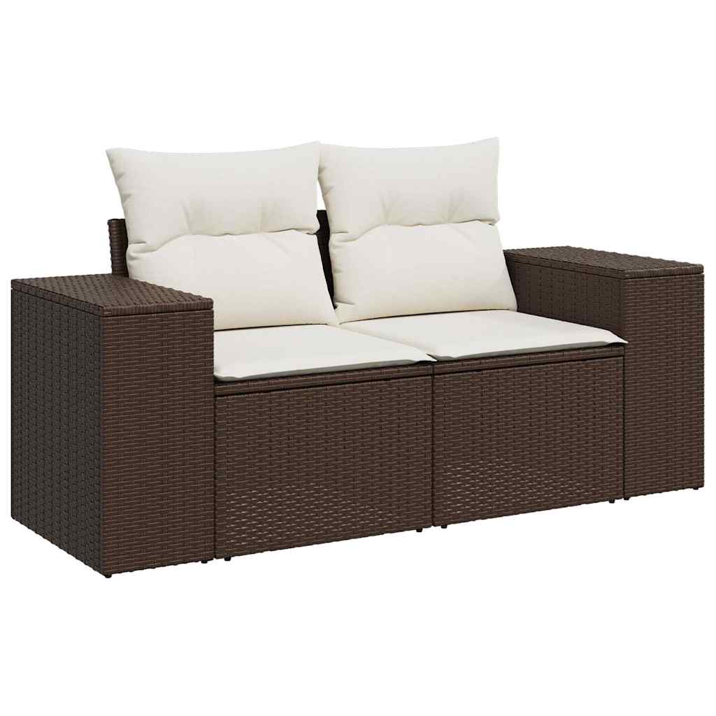 Divano da Giardino a 2 Posti con Cuscini in Polyrattan Marrone | homemem39
