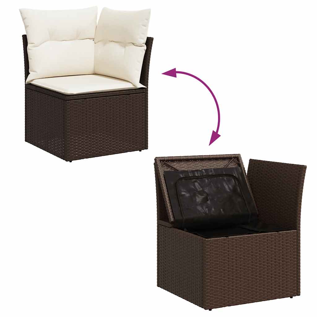 Divano Angolare da Giardino con Cuscini in Polyrattan Marrone | homemem39