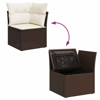 Divano Angolare da Giardino con Cuscini in Polyrattan Marrone | homemem39