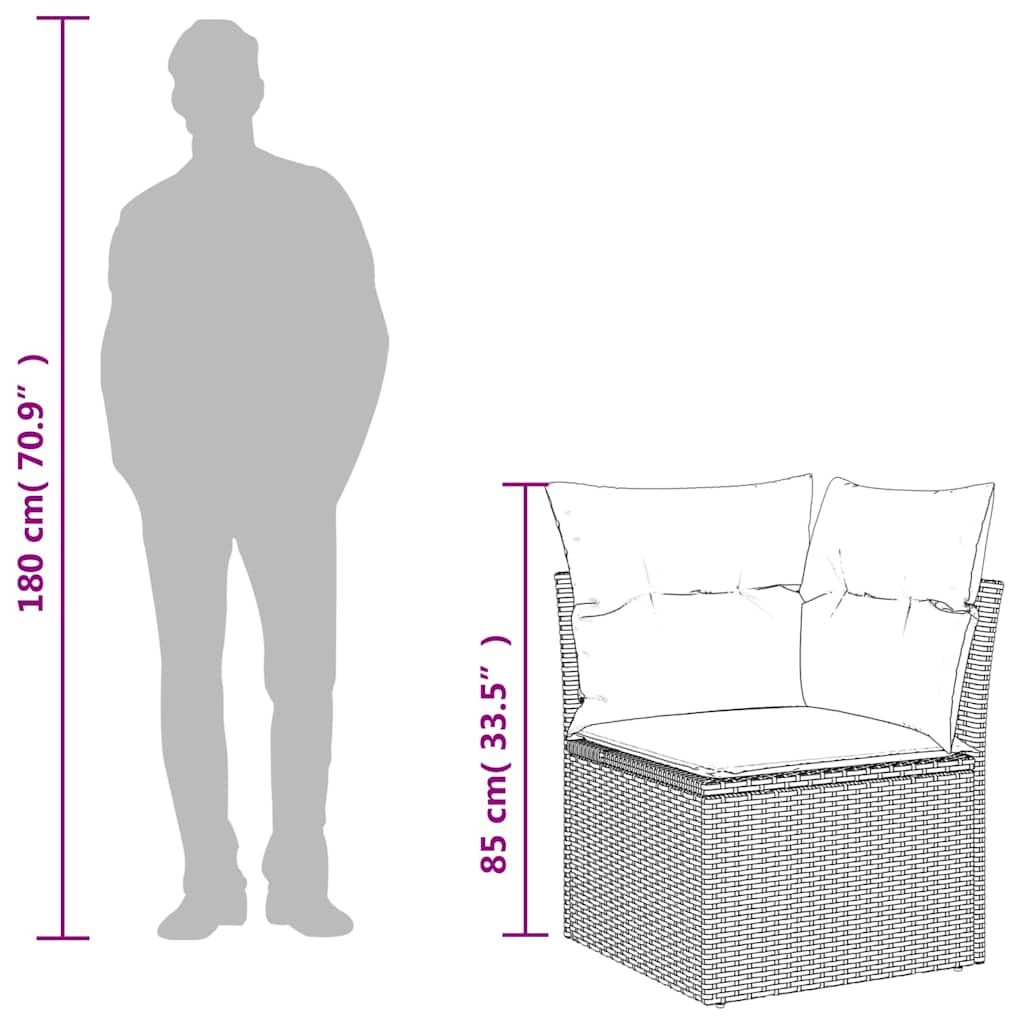 Divano Angolare da Giardino con Cuscini in Polyrattan Marrone | homemem39