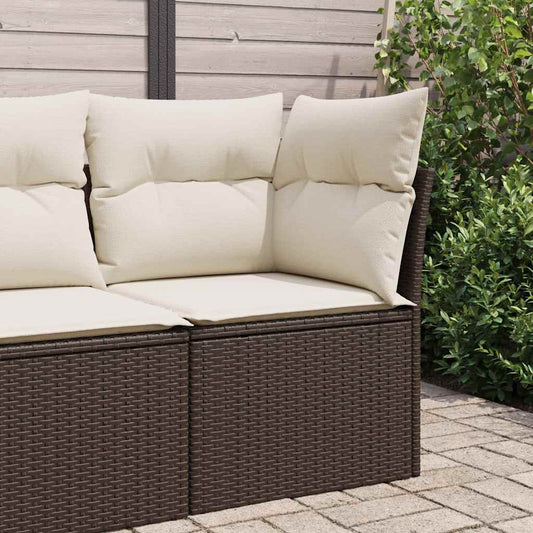 Divano Angolare da Giardino con Cuscini in Polyrattan Marrone | homemem39