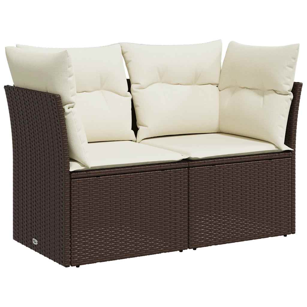 Divano da Giardino a 2 Posti con Cuscini in Polyrattan Marrone | homemem39