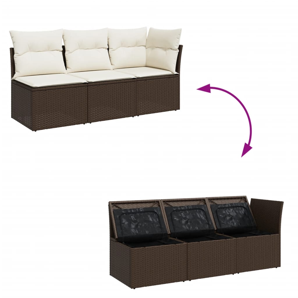 <em>vidaXL Divano da Giardino a 3 Posti con Cuscini in Polyrattan Marrone</em>