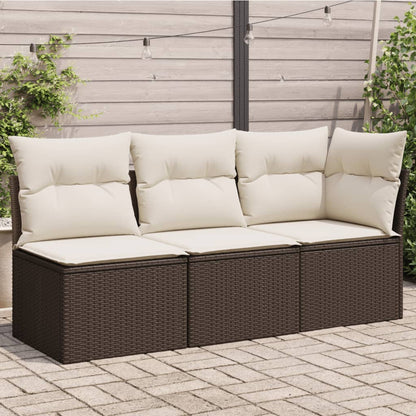 <em>vidaXL Divano da Giardino a 3 Posti con Cuscini in Polyrattan Marrone</em>