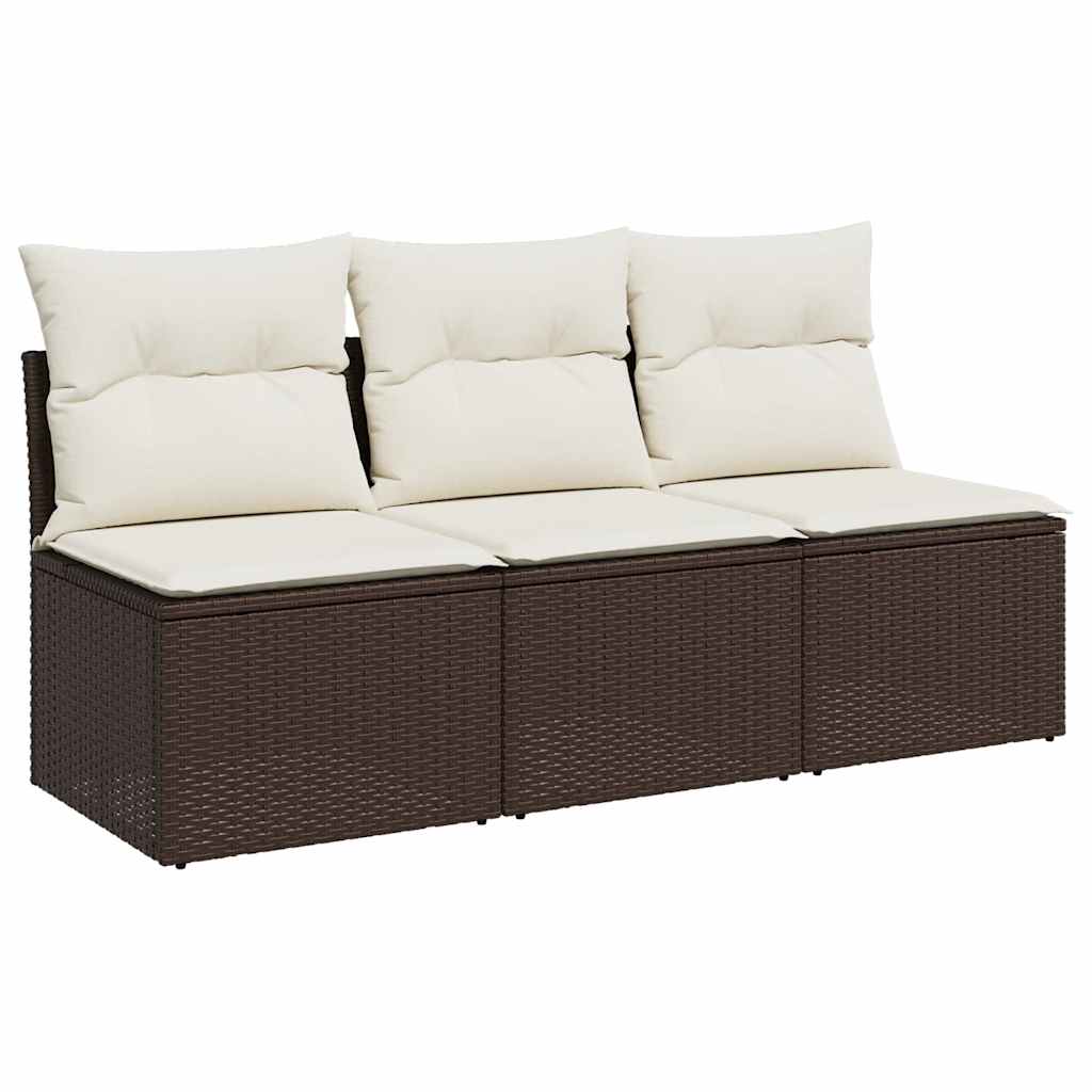 Divano da Giardino a 3 Posti con Cuscini in Polyrattan Marrone | homemem39