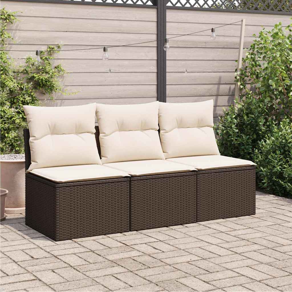 Divano da Giardino a 3 Posti con Cuscini in Polyrattan Marrone | homemem39