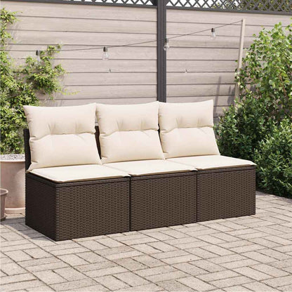 Divano da Giardino a 3 Posti con Cuscini in Polyrattan Marrone | homemem39
