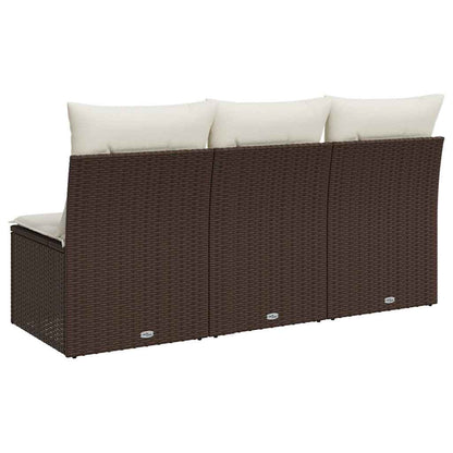 Divano da Giardino a 3 Posti con Cuscini in Polyrattan Marrone | homemem39