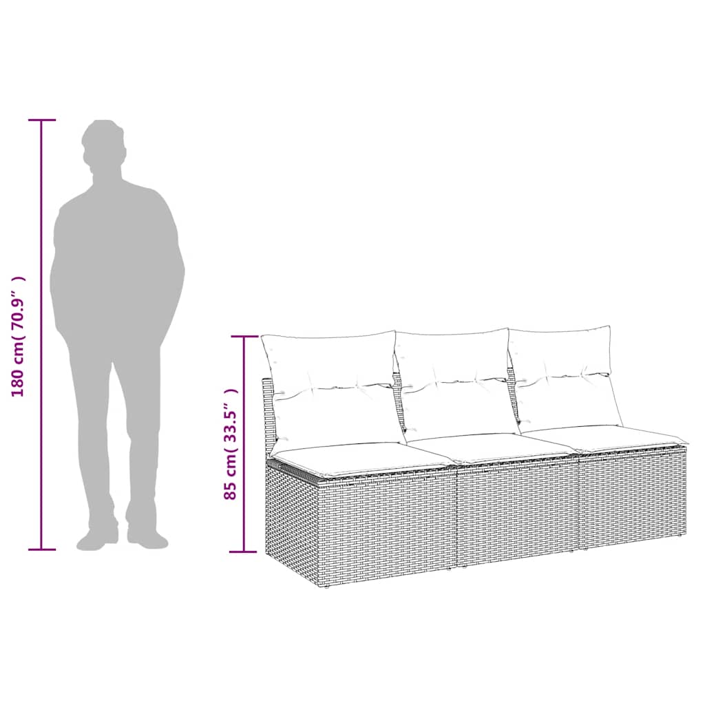 Divano da Giardino a 3 Posti con Cuscini in Polyrattan Marrone | homemem39