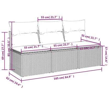 Divano da Giardino a 3 Posti con Cuscini in Polyrattan Marrone | homemem39