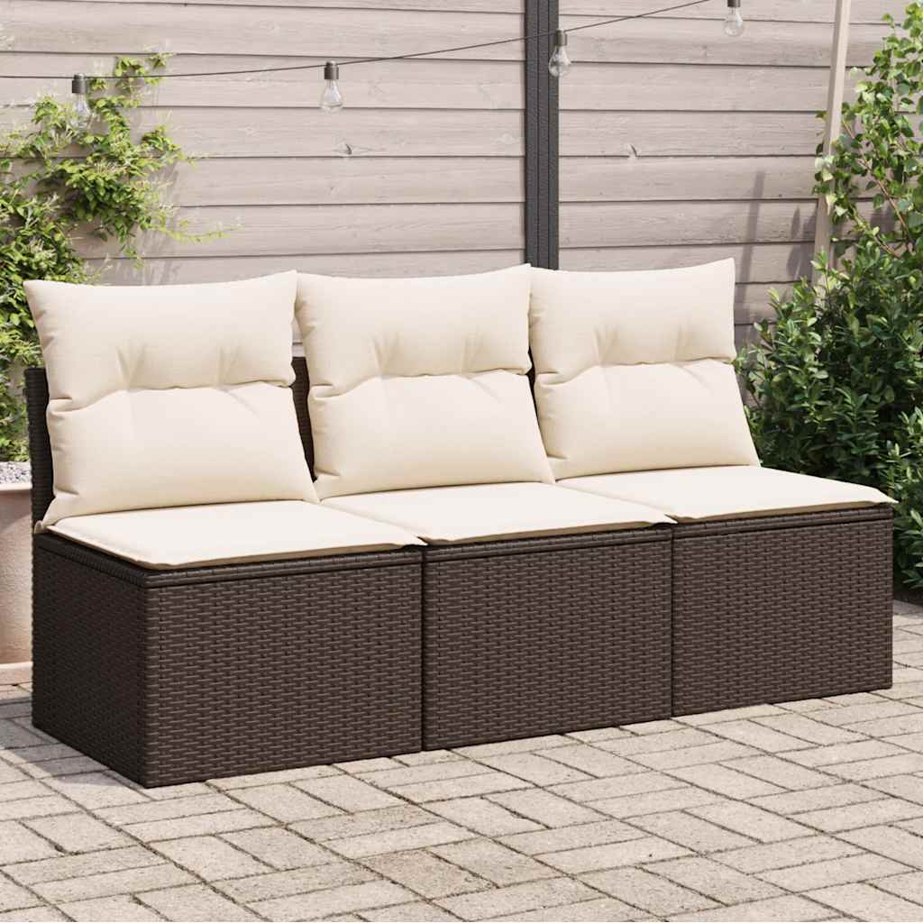 Divano da Giardino a 3 Posti con Cuscini in Polyrattan Marrone | homemem39