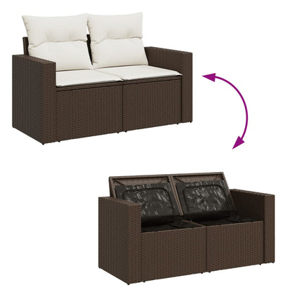 Divano da Giardino a 2 Posti con Cuscini in Polyrattan Marrone | homemem39