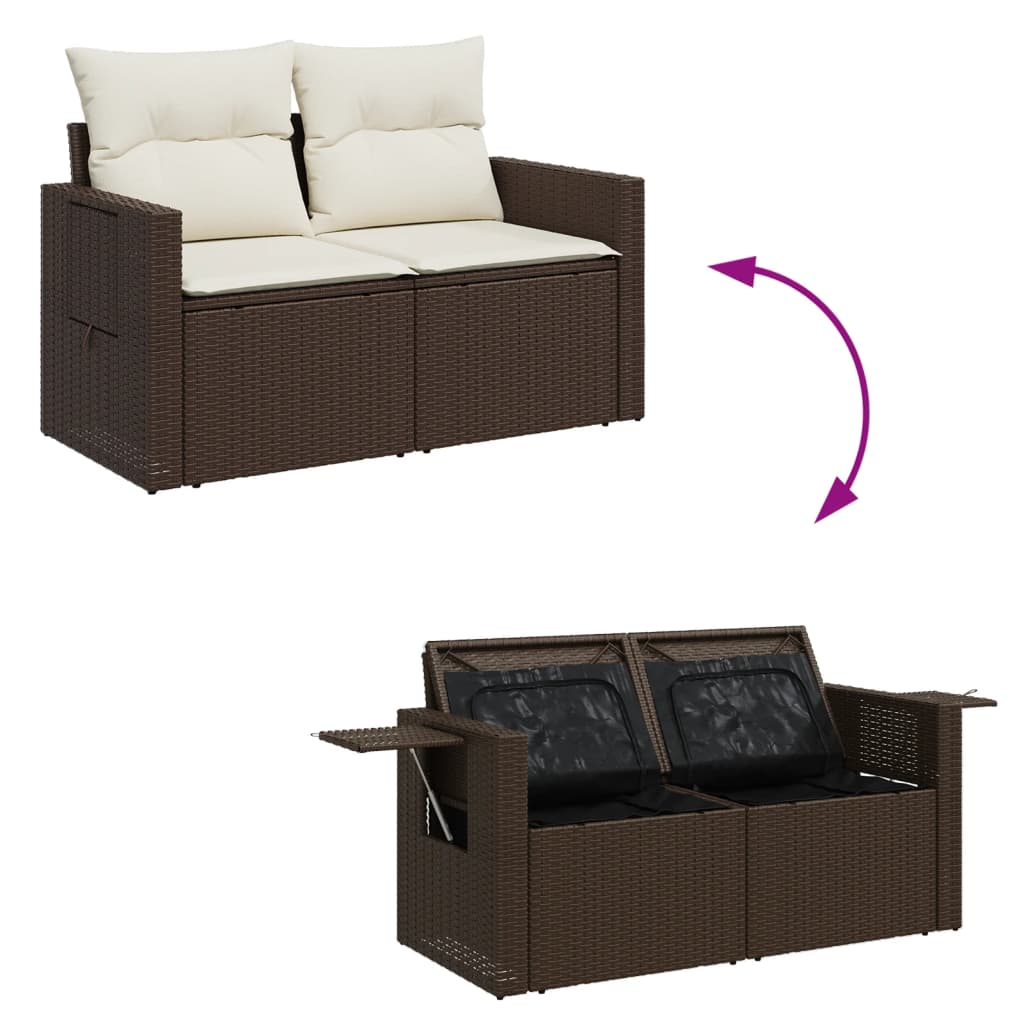 Divano da Giardino a 2 Posti con Cuscini in Polyrattan Marrone | homemem39