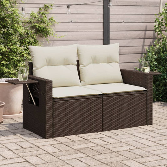 Divano da Giardino a 2 Posti con Cuscini in Polyrattan Marrone | homemem39