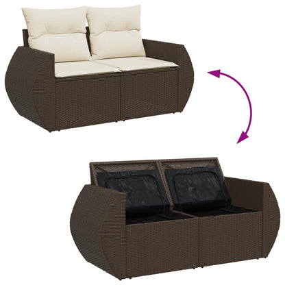 Divano da Giardino a 2 Posti con Cuscini in Polyrattan Marrone | homemem39