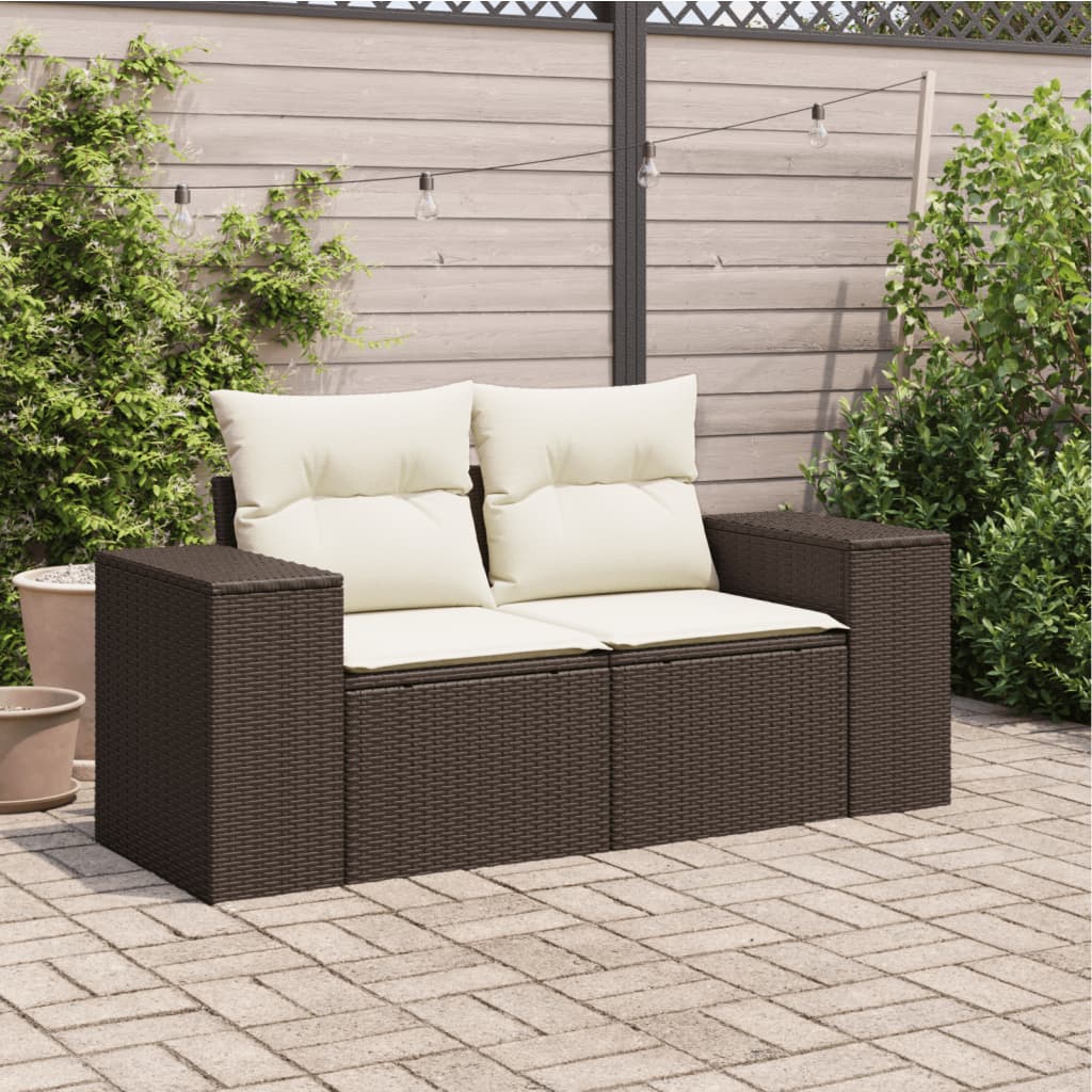 Divano da Giardino a 2 Posti con Cuscini in Polyrattan Marrone | homemem39