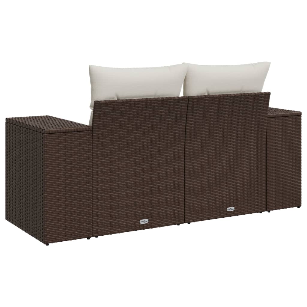 Divano da Giardino a 2 Posti con Cuscini in Polyrattan Marrone | homemem39