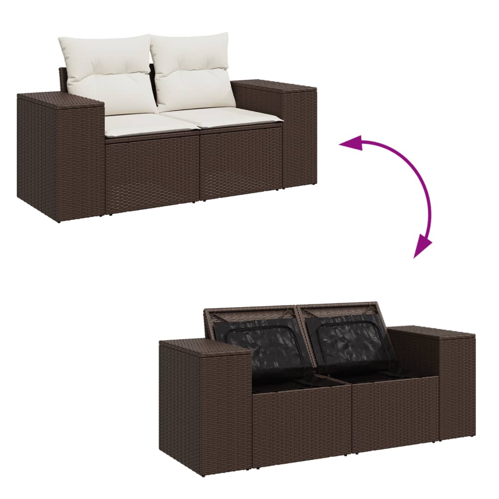 Divano da Giardino a 2 Posti con Cuscini in Polyrattan Marrone | homemem39