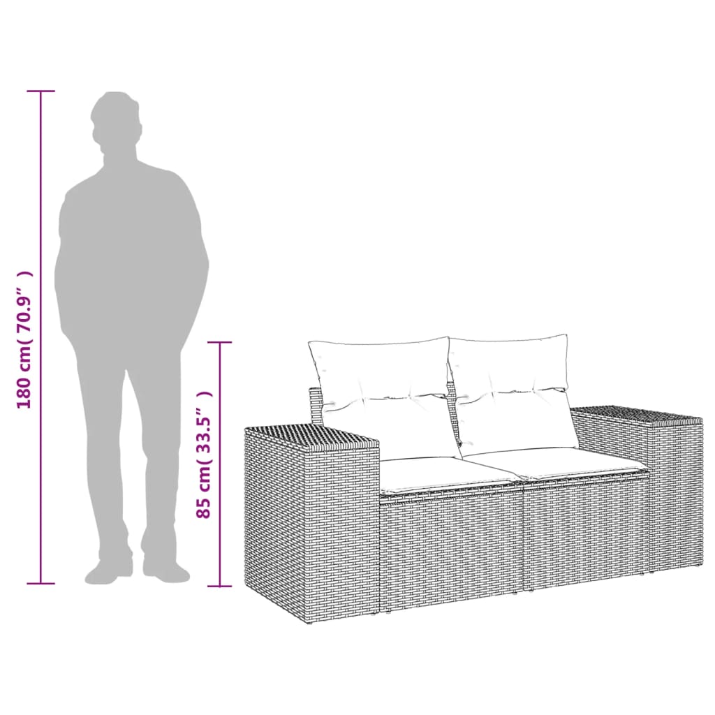 Divano da Giardino a 2 Posti con Cuscini in Polyrattan Marrone | homemem39