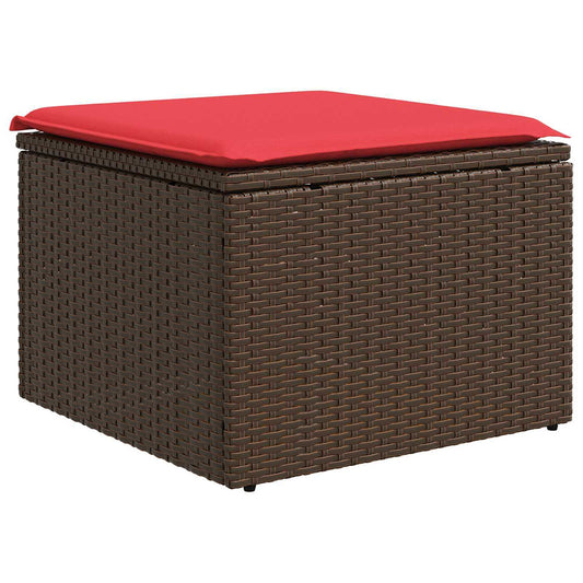 Sgabello da giardino con cuscino marrone 55x55x37 cm in polyrattan