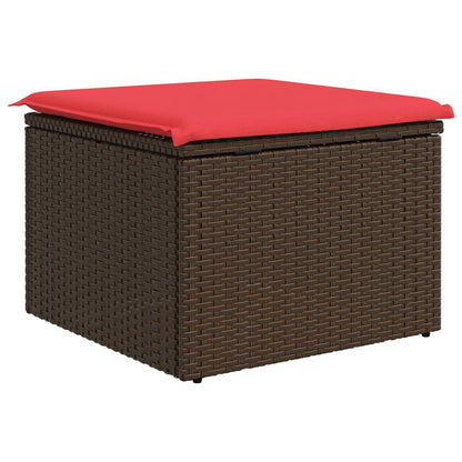 Sgabello da giardino con cuscino marrone 55x55x37 cm in polyrattan