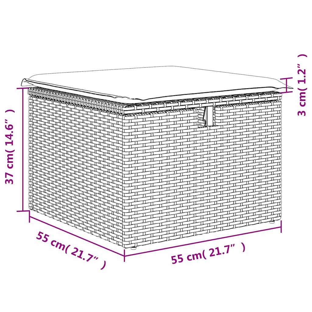 Sgabello da giardino con cuscino marrone 55x55x37 cm in polyrattan - homemem39