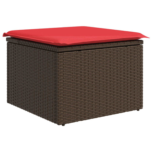 Sgabello da giardino con cuscino marrone 55x55x37 cm in polyrattan