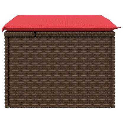 Sgabello da giardino con cuscino marrone 55x55x37 cm in polyrattan