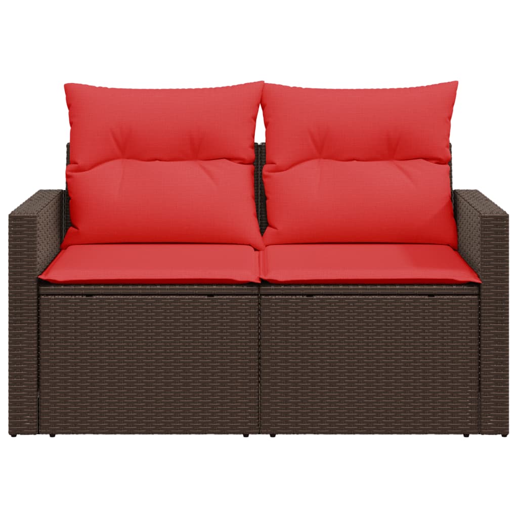 Divano da giardino con cuscini a 2 posti marrone in polyrattan | homemem39