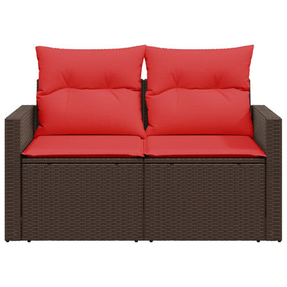 Divano da giardino con cuscini a 2 posti marrone in polyrattan | homemem39