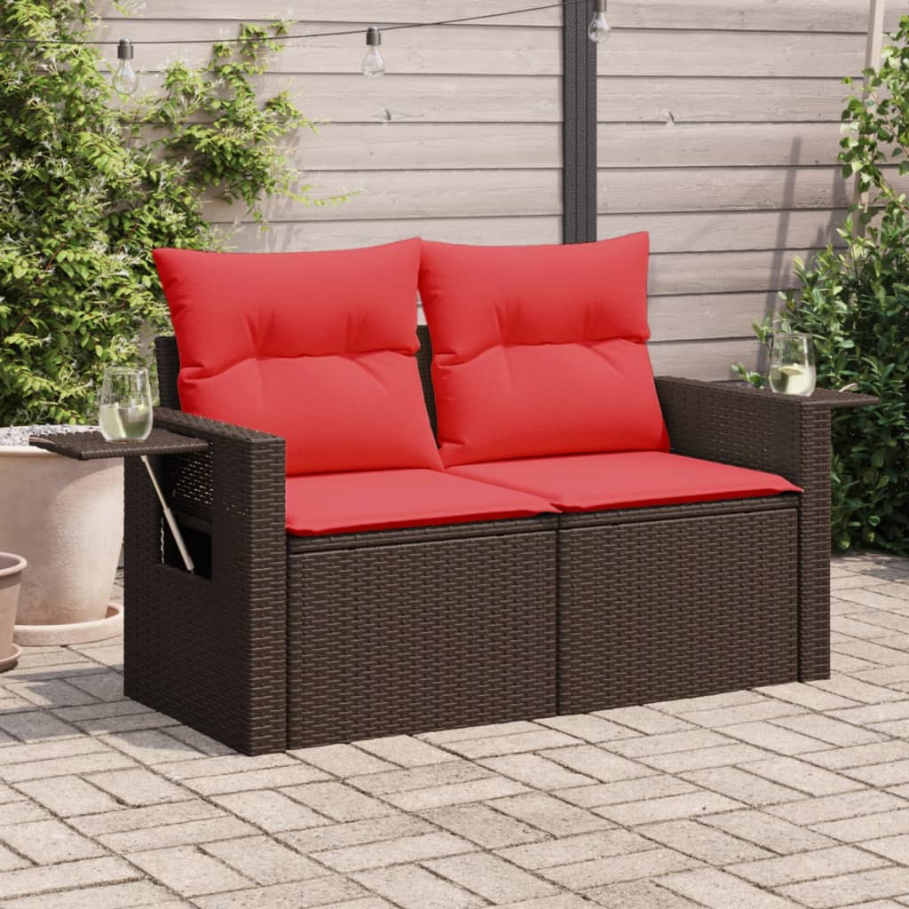 Divano da giardino con cuscini a 2 posti marrone in polyrattan | homemem39