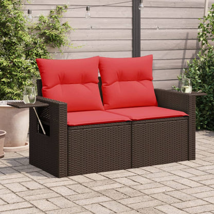 Divano da giardino con cuscini a 2 posti marrone in polyrattan | homemem39