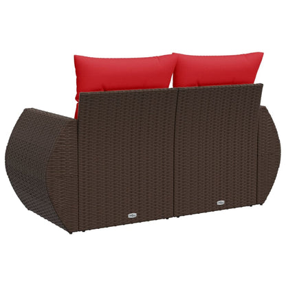 Divano da giardino con cuscini a 2 posti marrone in polyrattan | homemem39