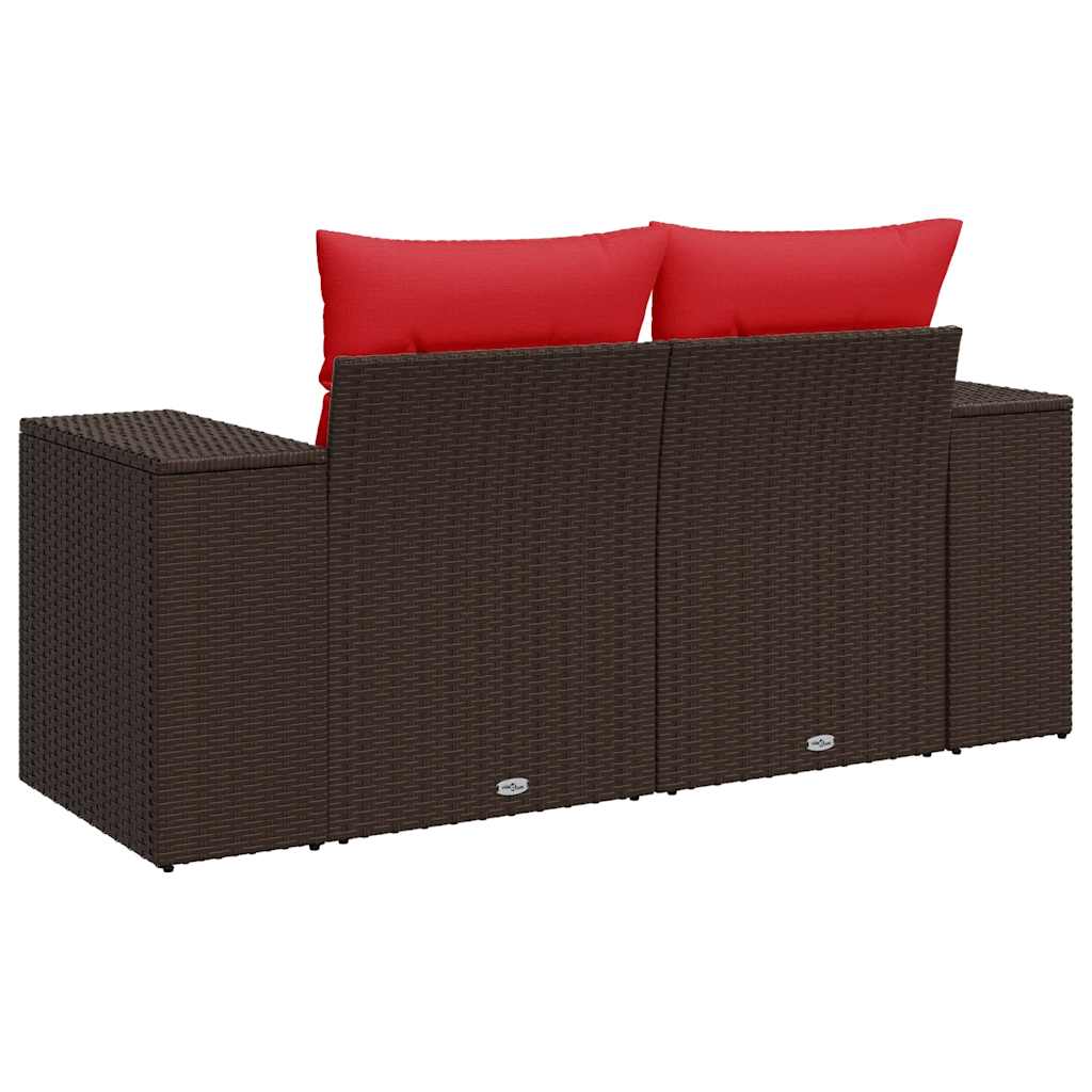 Divano da giardino con cuscini a 2 posti marrone in polyrattan | homemem39