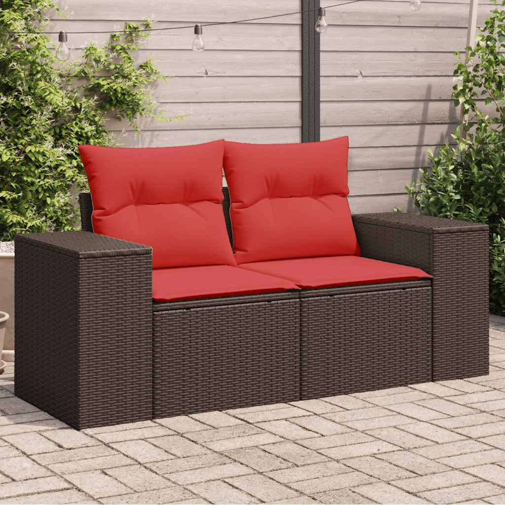 Divano da giardino con cuscini a 2 posti marrone in polyrattan