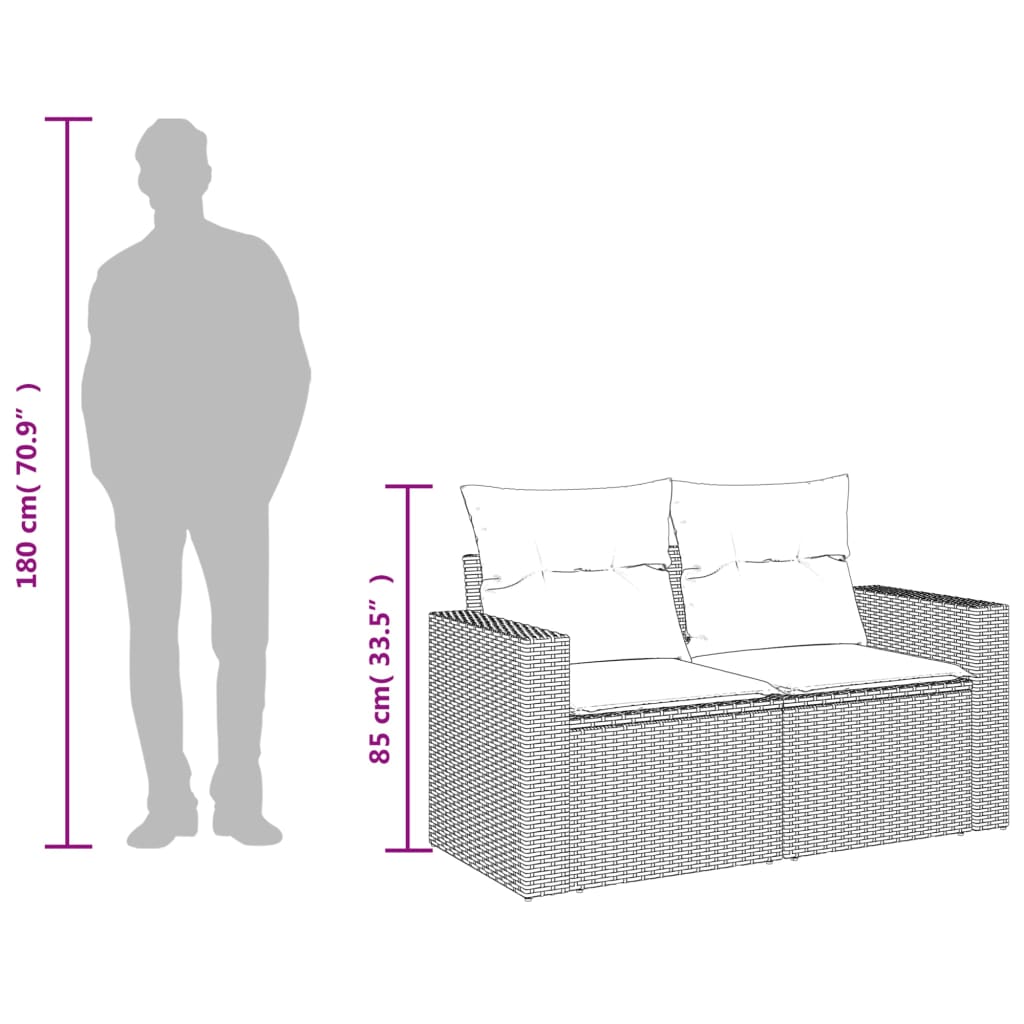 Divano da giardino con cuscini a 2 posti marrone in polyrattan | homemem39