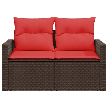 Divano da giardino con cuscini a 2 posti marrone in polyrattan | homemem39