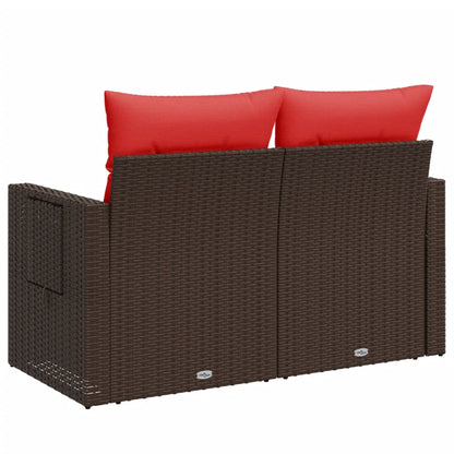 Divano da giardino con cuscini a 2 posti marrone in polyrattan | homemem39