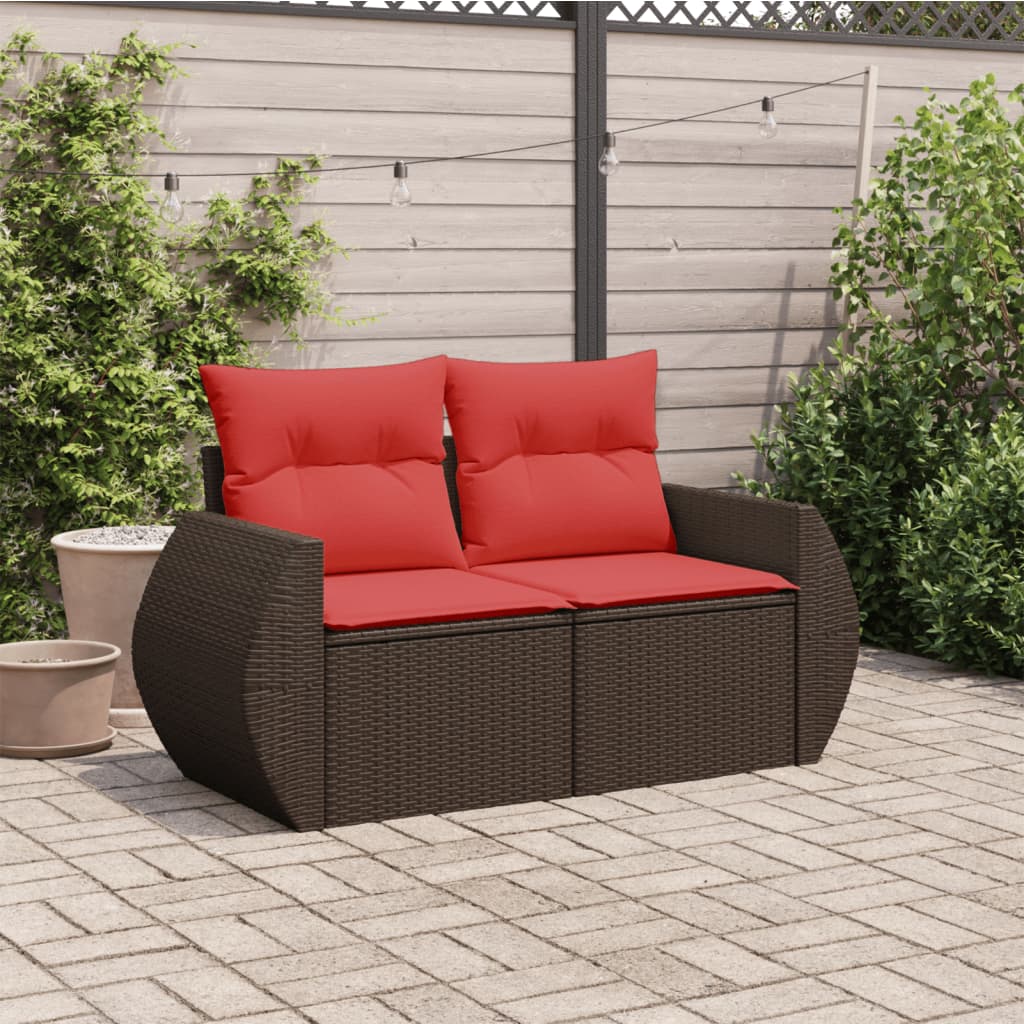 Divano da giardino con cuscini a 2 posti marrone in polyrattan | homemem39