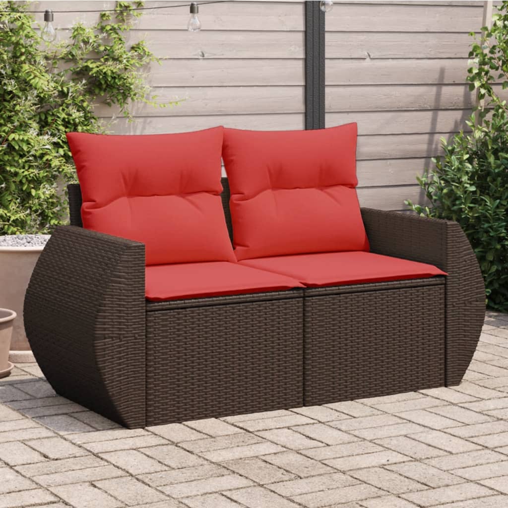 Divano da giardino con cuscini a 2 posti marrone in polyrattan | homemem39
