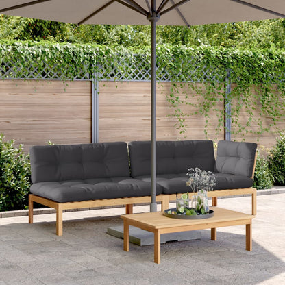Set Divano Pallet Giardino 3pz con Cuscini Massello Acacia | homemem39