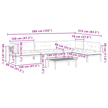 Set Divano Pallet Giardino 5pz con Cuscini Massello Acacia | homemem39