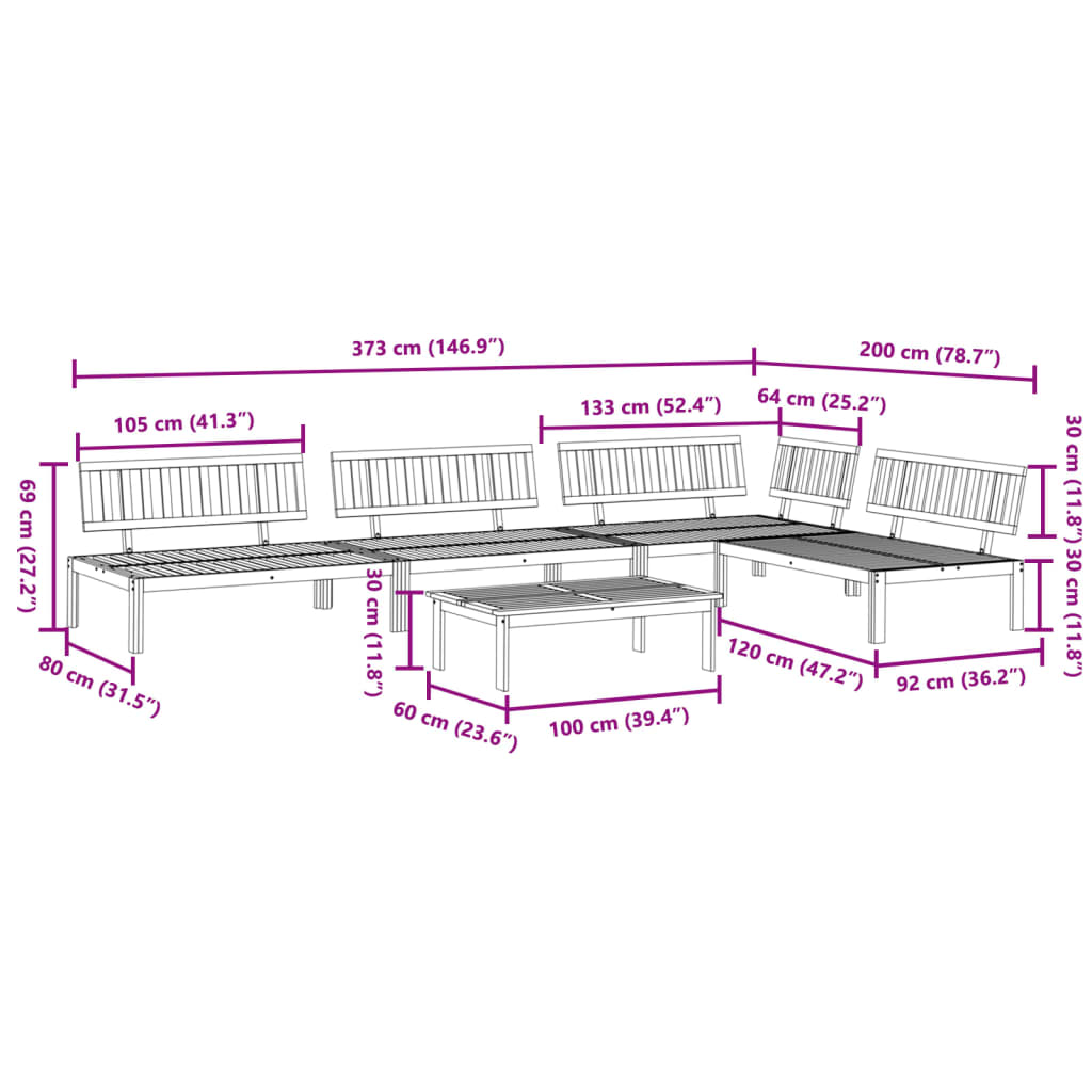 Set Divano Pallet da Giardino 5 pz in Legno Massello di Acacia | homemem39